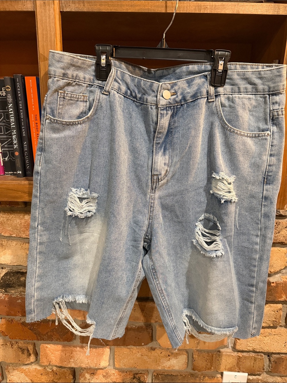 Distressed Light Blue Women's Denim Bermuda Shorts Sz XL